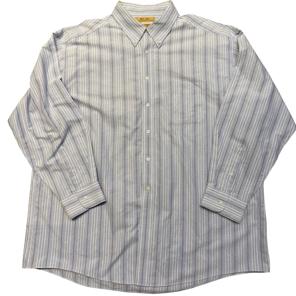 ROUNDTREE & YORKE Gold Label Mens Blue Stripe Button Down Shirt Size 18 35